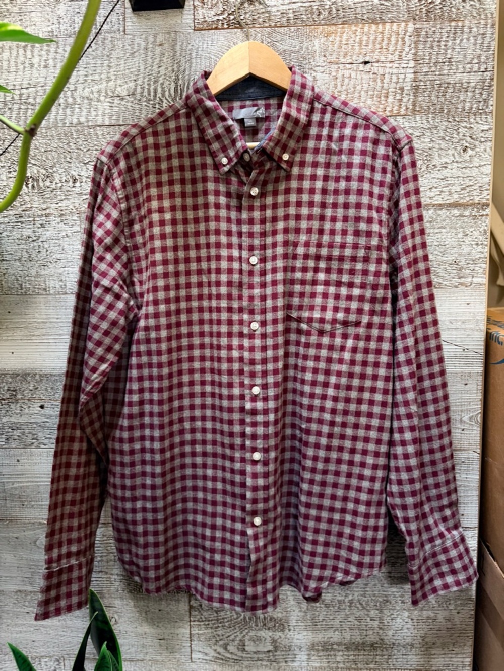 Sears | Men's Y2K Red/Gray Check Plaid Flannel Button-Down Shirt - Large